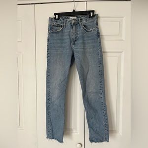 Zara Straight Distressed Hem Jean